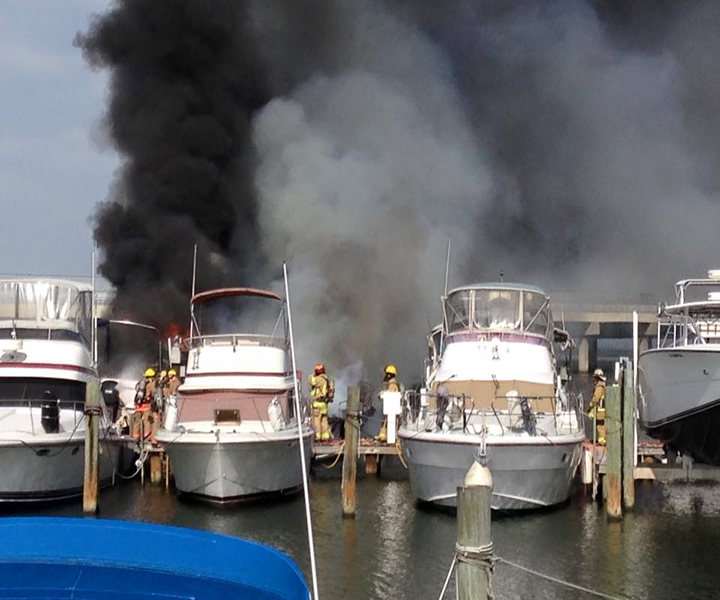 Boat fire on docks