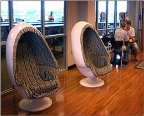 Stylized chairs and teens in Teen Room.
